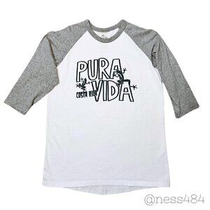 Rana Tropic Costa Rica Pura Vida Graphic Baseball Tee Men's XL White Gray